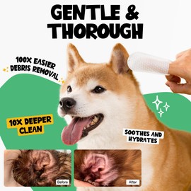 ROOFUS THE DOG Ear Cleaner Wipes 100 Counts - Pet Ear Wipes to Remove Wax, Dirt, Relieve Ear Itching & Inflammation for Dogs & Cats