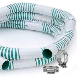 RV Fresh Water Fill Hose 1 1/4" | Freshwater Line | Fresh Water Hose | Ribbed with Flat Smooth Sections | Concession Water Tank Parts (10 Feet, with Hose Clamps)