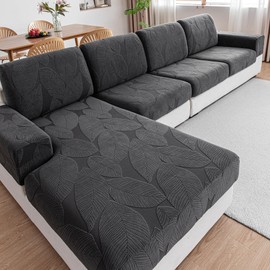 OHSIO Sofa Cover - Universal Elastic Sofa Cover for Seat Cushion, Non-Slip, Washable & Easy Care, Ideal for Sofa Protection (Dark Grey, 1 x Chaise Lounge Cover)