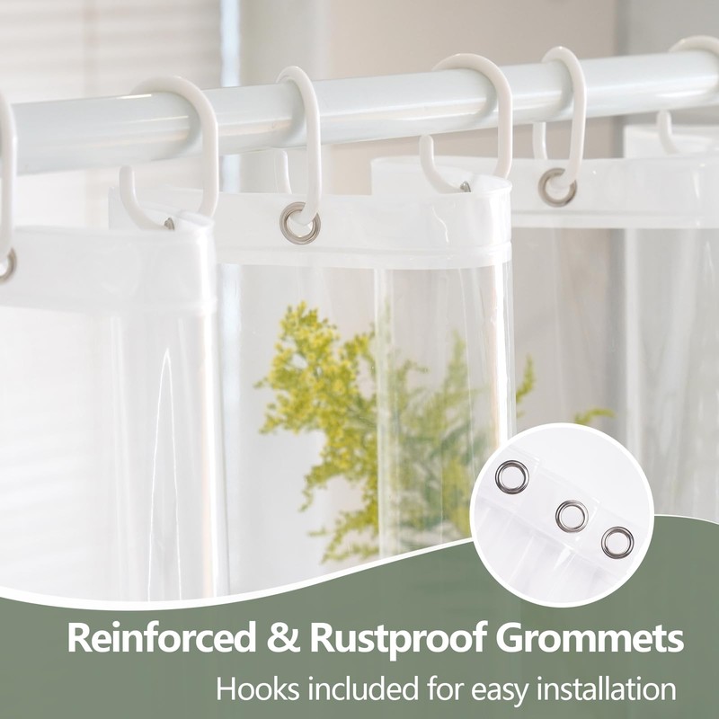 Seenus PEVA Clear Shower Curtain Liner Extra Long with Hooks,