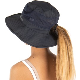 Ponytail Sun Hat w/Removable Chin Strap - Navy