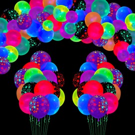 109 Pack UV Neon Balloons Black Light Balloons Glow in The Dark Balloons Blacklight Reactive Fluorescent Stars Latex Balloons Assorted Colors Light Up Balloons Neon Party Supplies Glow Party Decor