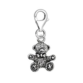 Quiges Charms Pendant Teddy Bear Silver-Plated Women's Jewellery for Charm Bracelet, Sterling Silver