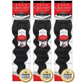 SHAKE-N-GO Saga Human Hair Crochet Braid Loop Type LOOSE DEEP 14" (1B Off Black, 3-Pack)
