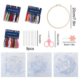 ARJDXDP 3-teiliges Stickset für Anfänger, klassisches Stickset, inklusive Stoff mit Blumenmustern, farbigen Fäden, Nadeln, Reifen und Anleitung (evtl. nicht in deutscher Sprache)