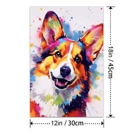 Bvkilrvc Unframed Canvas Wall Art, Colorful Cute Corgi Dog Wall Decor Print Painting Gift Wall Living Room Bedroom Home Office Decoration Painting Unframed 12x18inch