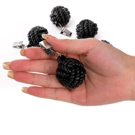 AVLA 6 Pack Tablecloth Weights, Heavy Cloth Pendant with Metal Clips, Resin Round Ball Hangers, Table Covers Clamps for Decoration, Outdoor, Picnic, Family Dinner Party, Black