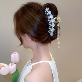 Hair Claws Clips Flower French Style Pearl Rhinestone Twist Banana Hairpins Hair Accessories for Women #29
