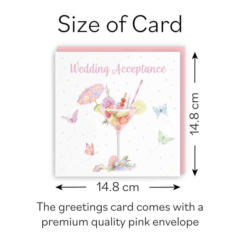 Hunts England - Pink Cocktail And Butterflies Wedding Acceptance Card