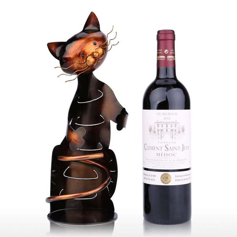 Tooarts Cat Shape Wine Holder Wine Shelf Metal Sculpture Practical