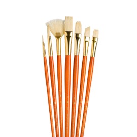 Princeton Art & Brush P9154 Real Value Natural Bristle Brush Set, Round Size 2 and 6, Bright Size 6, Filbert Size 8, Fan Size 6, Flat Size 10, Angle Size 6