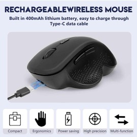UrbanX Silent Wireless Mouse Bluetooth & 2.4Ghz, Rechargeable, Ergonomic Compatible with Asus VivoBook K712EA-WH34 Tablet/Laptop/PC/Android/iOS/Windows/MacOS -Black
