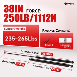 IAQWE IAQWE 38 Inch 250Lb/1112N Gas Struts Lift Support for Tonneau Cover RV Bed Window Heavy Basement Floor Door Duty Lid Truck Bed Outdoor Bench Cabinet Hatch Camper Toolbox Lid Spring Shock 2 Pcs