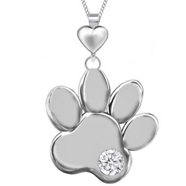 Goldene Hufeisen For You Necklace with Heart Paw Pendant 925 Sterling Silver Paw Print, Sterling Silver, Cubic Zirconia