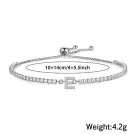 Tibond Bracelets for Womens Initial Bracelet Tennis Bracelet for Ladies Dainty Letter Bracelet Adjustable Crystal Zirconia Bracelet Birthday Christmas Jewellery Gifts for Friends Mum Daughter (E)