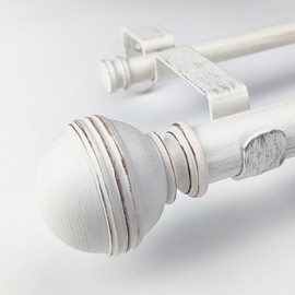 ILAISIHOME 1-1/8 Inch Diameter Farmhouse Style White Curtain Rods with Round Finial, 36-72 inch Telescoping Double Rod for window width 24-68 inch, 1 pack