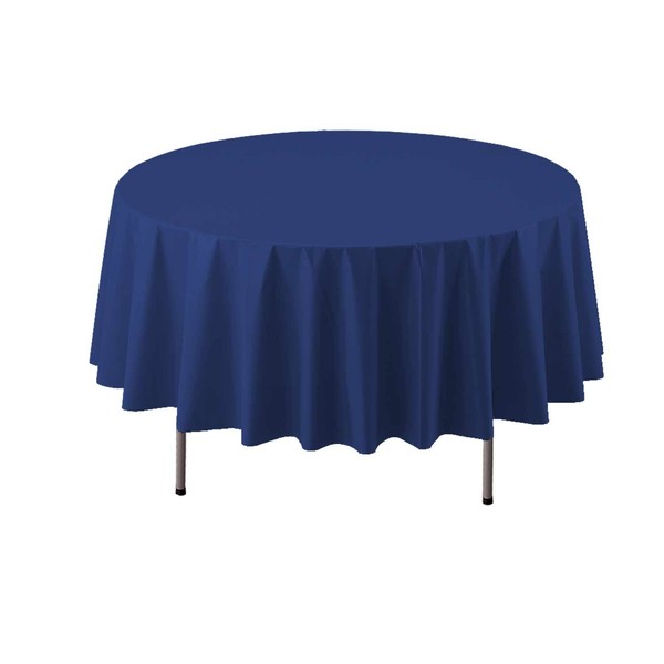 Party Essentials Heavy Duty 84" Round Plastic Table Cover Available in 22 Colors, Navy Blue
