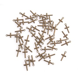Ruwado 50 Pcs Cross Charm Pendant Religious Metal Antique Silver Vintage Mini Bead Finding for Jewelry Making Accessories Earring Bracelet Necklace Keychain DIY Project (Bronze)