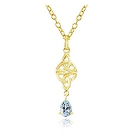 Ice Gems Yellow Gold Flashed Sterling Silver Blue Topaz Celtic Trinity Knot Teardrop Necklace