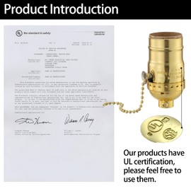 Lamp Base with Zipper, E26 Standard Threaded Base, Lamp Parts for Replacement of Table and Floor Lamps, Accessories for Table Lamps, Bulb Socket with Zipper Switch, UL Listed, (Antique Brass)