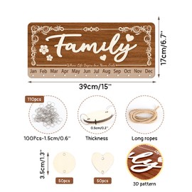 KAlRNE 3D Family Birthday Reminder Board,DIY Birthday Plaques,Rustic Hanging Wooden Calendar,Anniversary Reminder with 100 Wood Tags,Best Christmas Mothers Day Gift for Family Grandmother