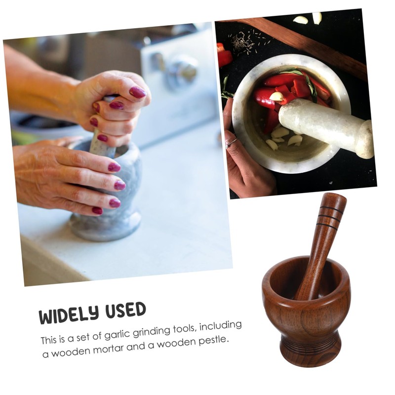 SHOWERORO 1set Wooden Garlic Pestle and Grinding Bowl Manual Crushing