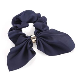 Stylish 4.5cm Navy Tail Design Elasticated Hair Scrunchies with Gold Coloured Ring