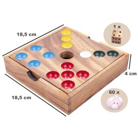 Engelhart - 350440 - Pig Hole - Eco-Friendly Wooden and Ceramic Game - Family Game with 60 Ceramic Pigs - Dice and Wooden Box - Ages 6 and Up