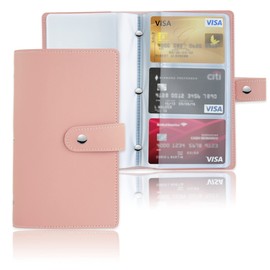 Czzmy Business Card Organizer,Business Card Holder Book Case PU Leather Organization Binder Name ID Card Holder for Men & Women, Up to 96 Cards Capacity(1-Pink)