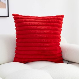 Hodeco Super Soft Throw Pillow Cover 20x20 Double Side Home Decor Faux Fur Pillowcase Bold Stripe Extra Thick Cushion Cover for Couch 100% Polyester, 50x50cm Bright Red, 1 Piece