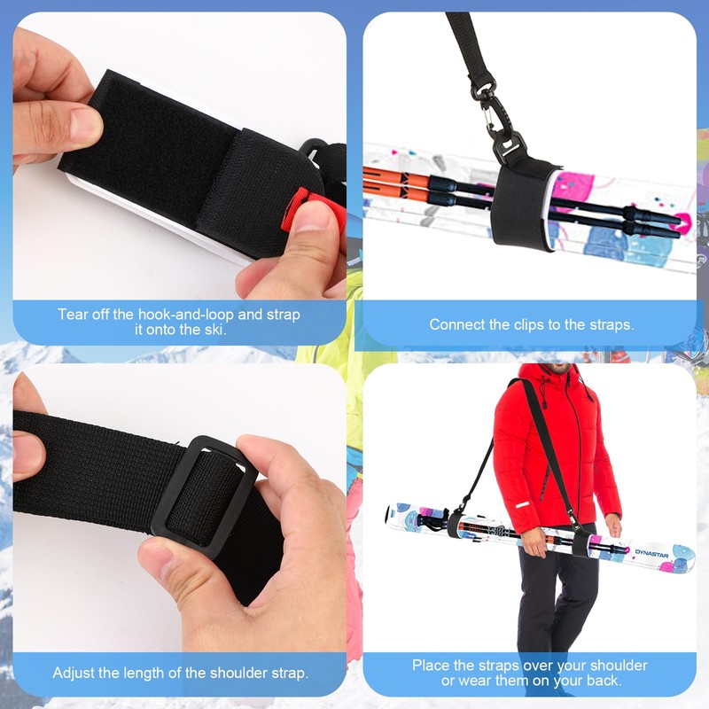 QKURT 2PCS Ski Carrier Straps, Adjustable Ski Shoulder Straps Binding