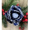 BWG Clip On Midnight/Navy Blue Rose Flower Christmas Tree Decorations