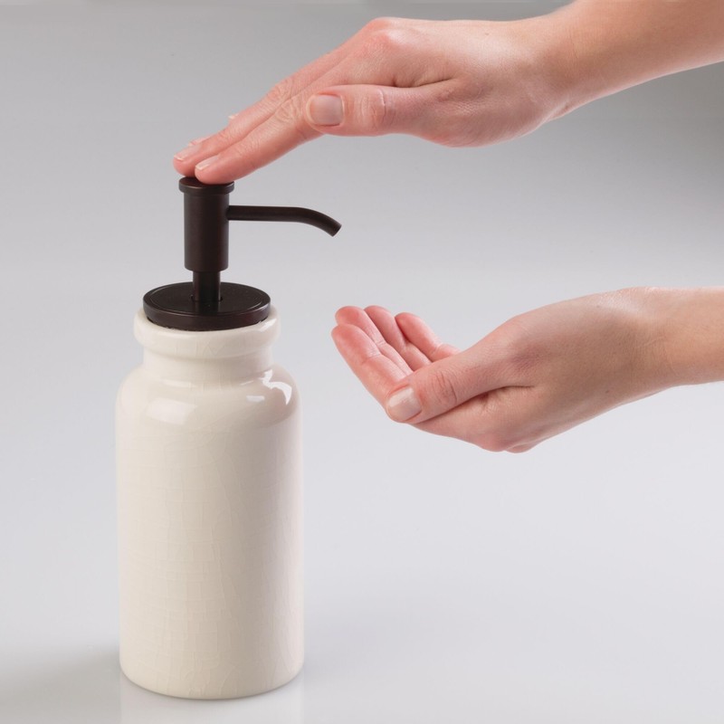 iDesign Dispenser for Bathroom Vanity or Kitchen Countertop-Set of 2-Cream/Bronze
