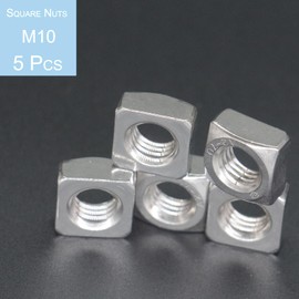 5 Pcs M10 Square Nuts, Premium 304 Stainless Steel Coarse Thread Fasteners for Home Repairs, DIY Projects and Engineering, Corrosion-Resistant, Durable Quality, Silver Tone