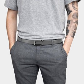CHAOREN Men's Leather Belt - Automatic Belt Men without Holes for Suit and Leisure (Width 35 mm), Grey Buckle - Grey, Waist 100 - 110 inches (total length 125 inches)