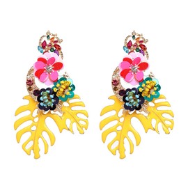 Lureme Gorgeous Colorful Sequin Flower Floral Leaf Stud Earrings (er006023) (Yellow)