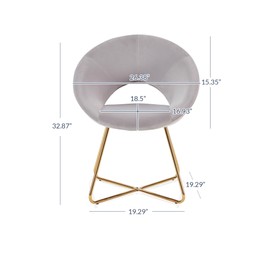 BELLEZE Velvet Modern Accent Chair Vanity Chair Set of 2, Comfy Makeup Chair with Back Living Room Chair, Upholstered Dining Chairs Leisure Armchair with Golden Metal Legs - Ezra (Grey)