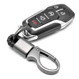 EYANBIS Car Key Fob Keychains Leather Holder Key Chain Sturdy Metal with D-Ring for Men and Women 2 Pack, Black, 360 Degree Rotatable, with Screwdriver