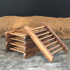 Bamboo Soap Dish Exfoliating Soap Bag Holder Set Included Bamboo Wood Soap Dish, Natural Bar Soap Tray, 1 Unit