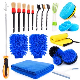 Kit completo de herramientas de limpieza de coche con juego de cepillos detallados, guantes, toallas y cepillo para polvo de taladro automático para  