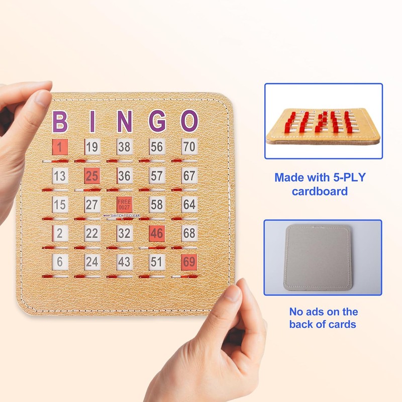 GSE Bingo Game Cards, 10-Pack Reusable Shutter Bingo Cards |