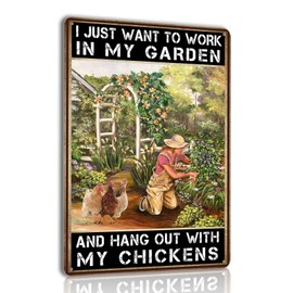 Funny Chicken Coop Metal Signs Garden Decor For Outside Garden Gnomes Outdoor Funny Gifts For Women Cute Chicken Coop Accessories I Just Want To Work In My Garden And Hang Out With My Chickens Sign