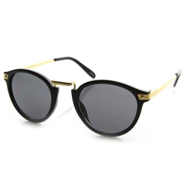 zeroUV Vintage Inspired Round Horned Rim P-3 Frame Retro Sunglasses (Shiny Black-Gold)