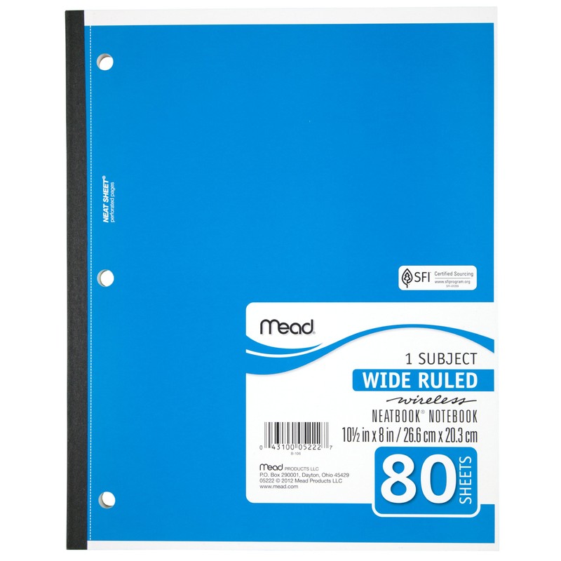 Mead Single Subject Wireless Notebook, Wide Ruled (05222) - Pack