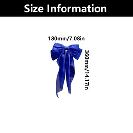 Big Satin Blue Girls Hair Bows For Girls Women, Solid Color Bow Hair Clips With Long Ribbon, For Women Girl, For Daily Dressing, Performance Ball, Date, Party