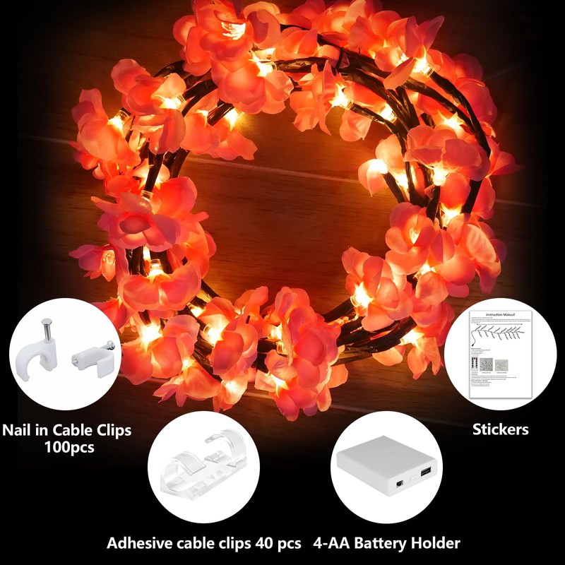 FNHMSL Cherry Enchanted Willow Vine Lights, 7.55FT 144LED 2PCS Pink