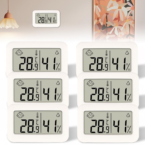 Molbory Hygrometer Indoor, 6 Pieces Thermometer, LCD Digital Hygrometer Thermometer, Indoor Luminous Room Thermometer for Baby Room, Senior Room, Study, Wine Cellar