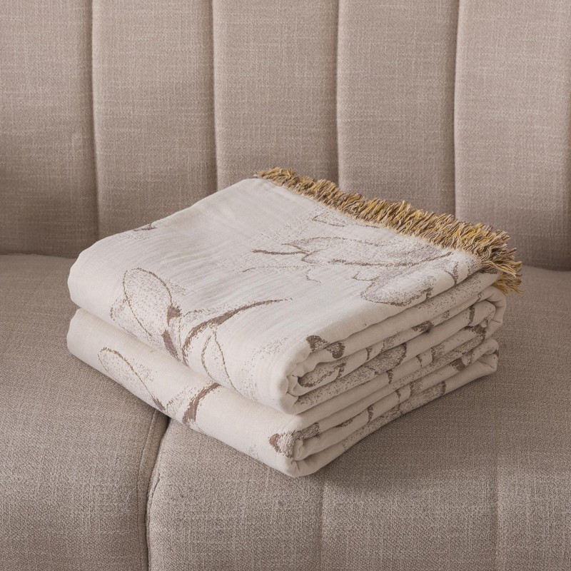 Lemfux 4-Layer 100% Cotton Muslin Cooling Blanket, Boho Floral Gauze