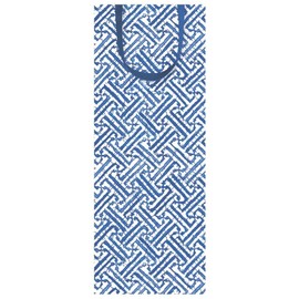 Caspari Fretwork Wine & Bottle Gift Bag in Blue, 1 Count