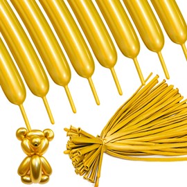 Metallic 260 Gold Long Balloons Chrome 100 Pack Twisting Animal Balloons Thickening Latex Modeling Long Magic Balloons for Animal Model Weddings Birthdays Festival Party Decorations